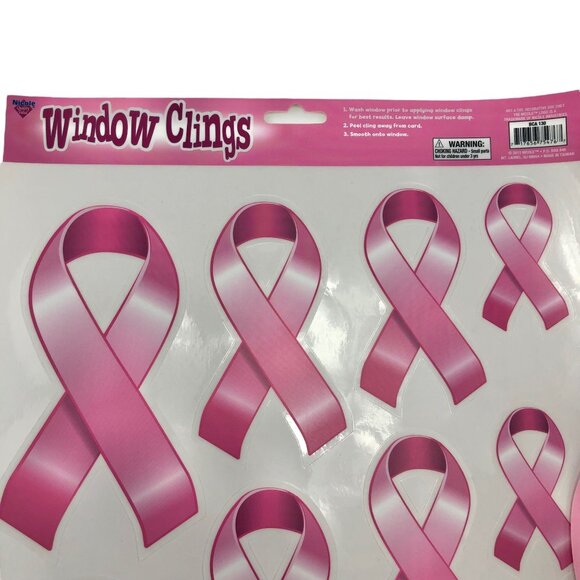 Breast Cancer Awareness Pink Ribbon Window Clings & Glitter Ribbon Visor - Picture 2 of 11